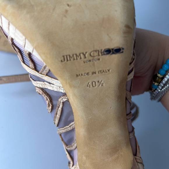 Jimmy Choo Beige Python and Mesh Open Toe Platform Ankle Booties - Picture 11 of 12